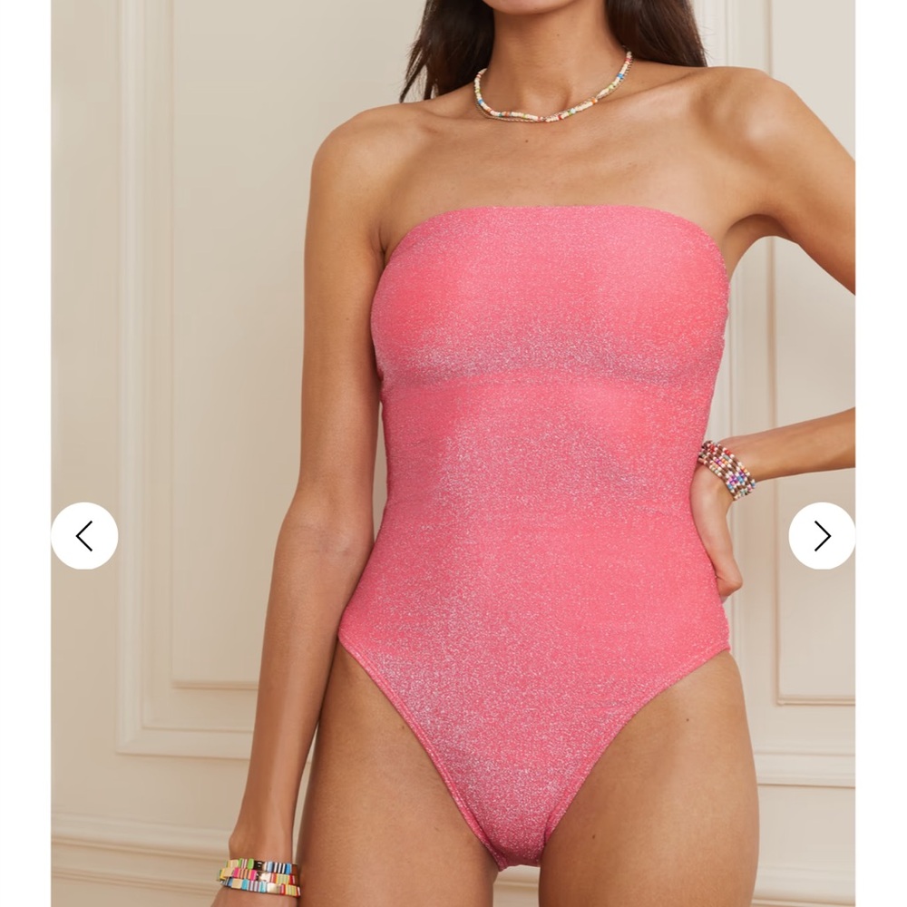 Good American Shimmery Pink Strapless One-Piece Swimsuit